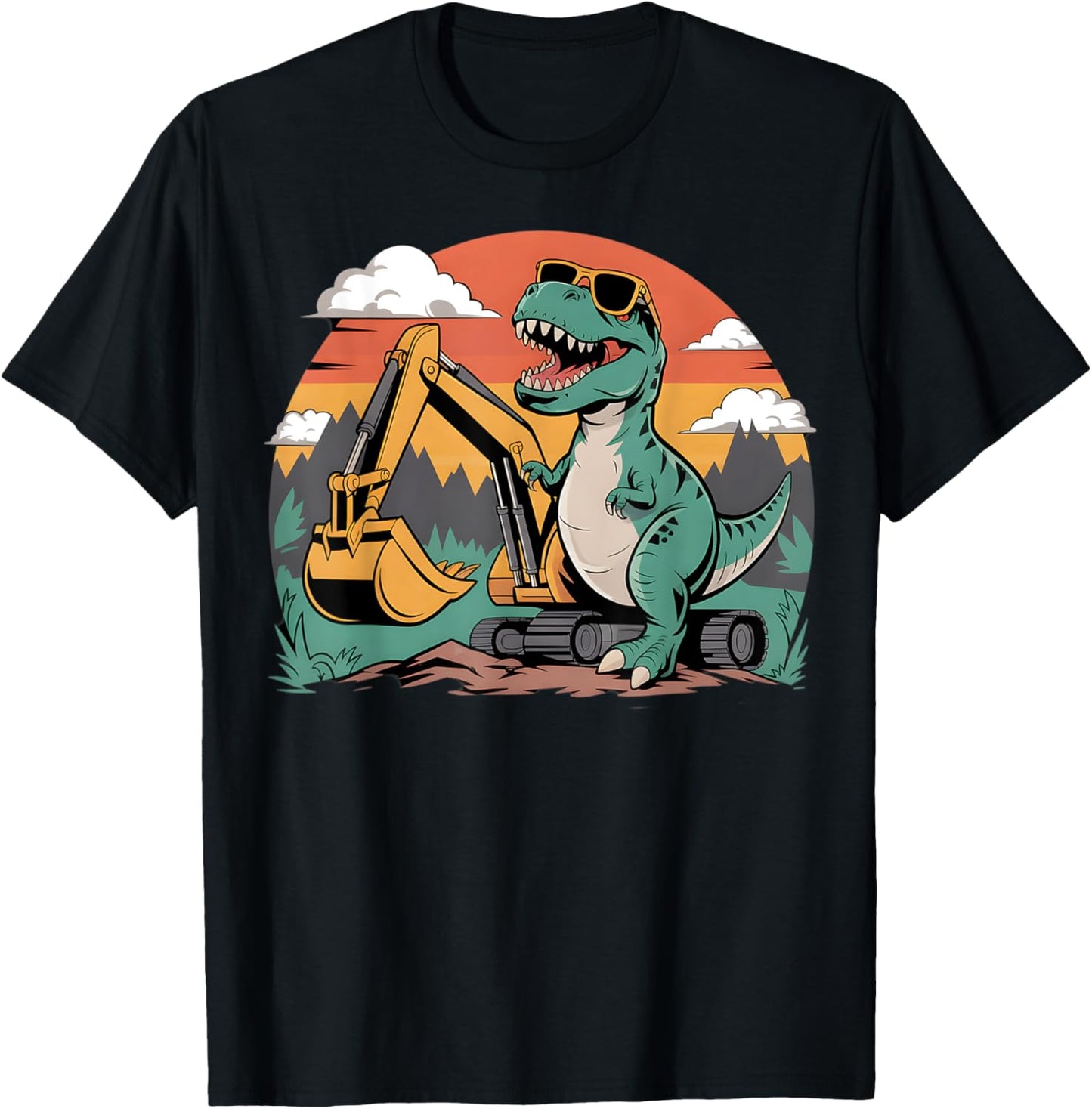 Excavator Dinosaur Construction Truck Funny Graphic Novelty T-Shirt