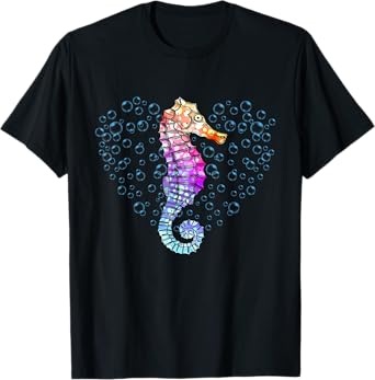 Colorful Seahorse Art - Underwater Ocean Animal Lover T-Shirt