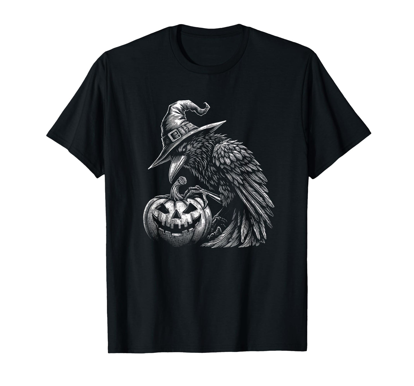 Goth Halloween Raven With Wizard Hat Art Crow Design T-Shirt