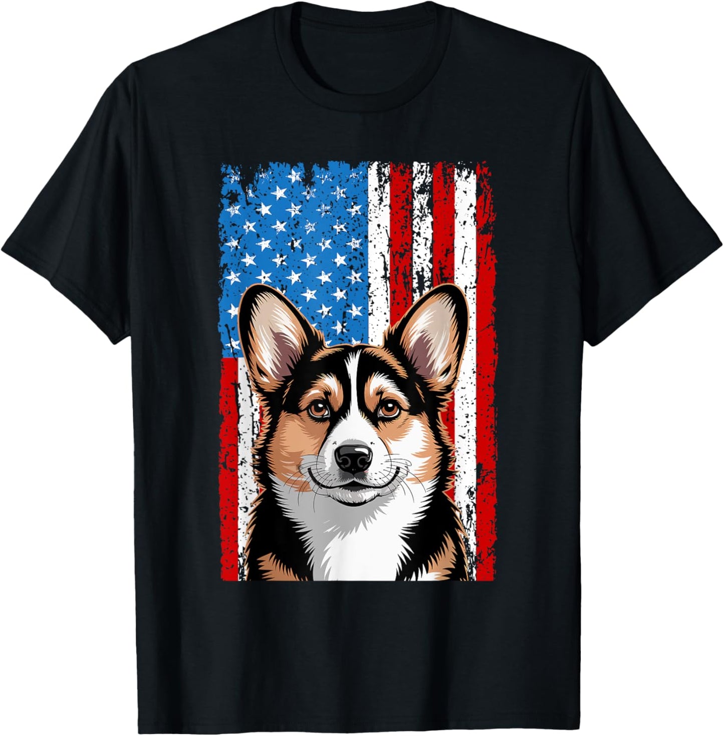 Corgi 4th of July Tricolor Corgi American Flag T-Shirt