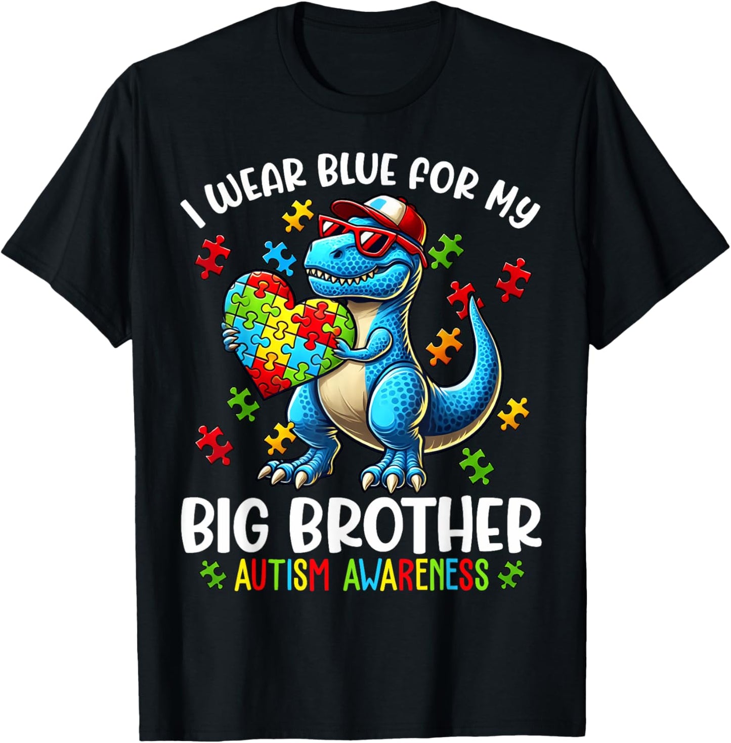 Autism Awareness I Wear Blue For My Big Brother Dinosaur T-Shirt
