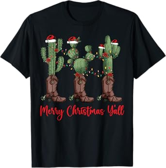 Merry Christmas Y'all Western Country Cowboy Boots Holiday T-Shirt