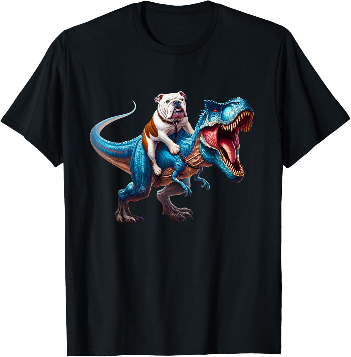 English Bulldog Riding T-Rex Dinosaur Dog Lover T-Shirt