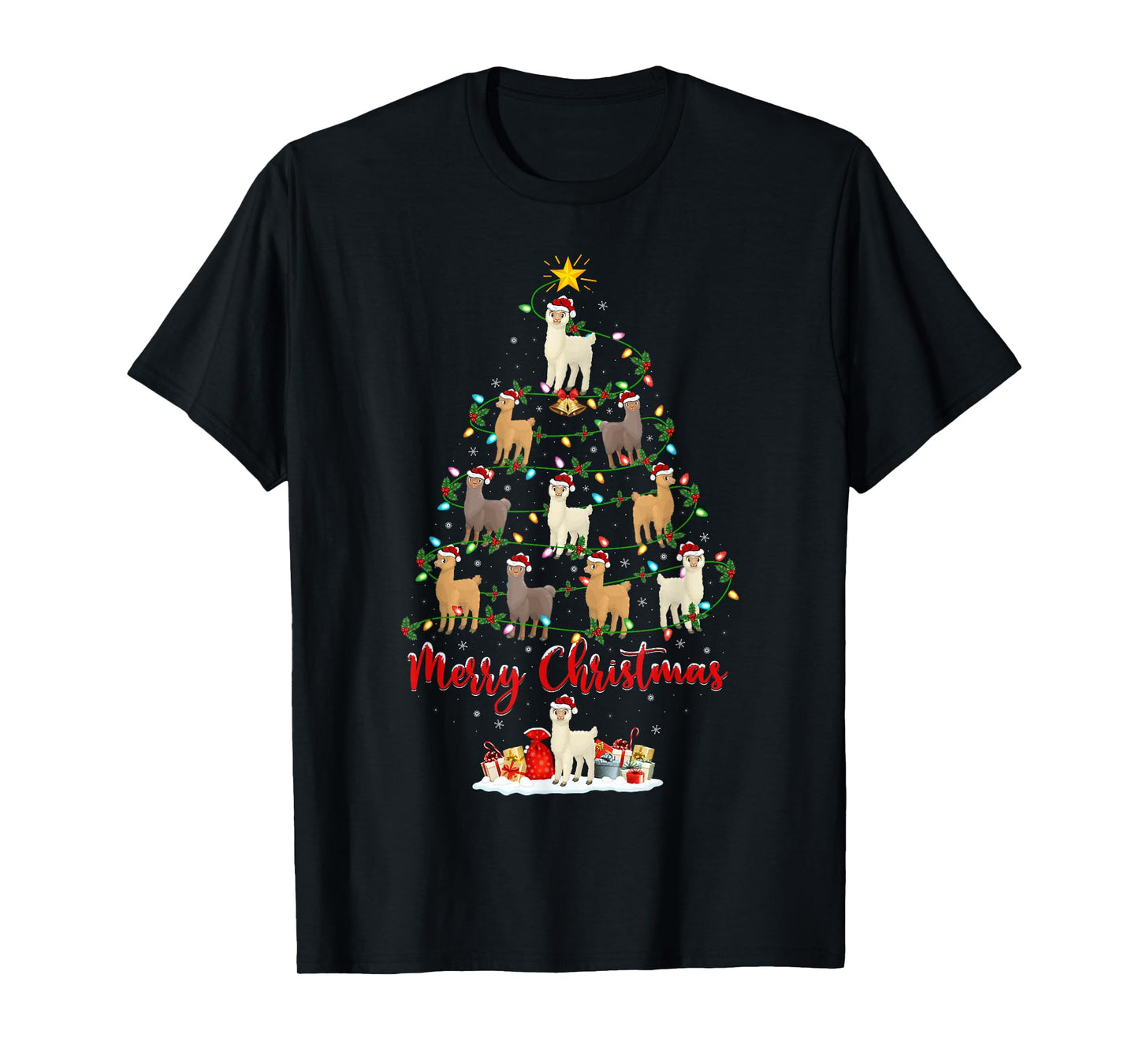 Alpaca Xmas Lighting Santa Alpaca Christmas Tree T-Shirt