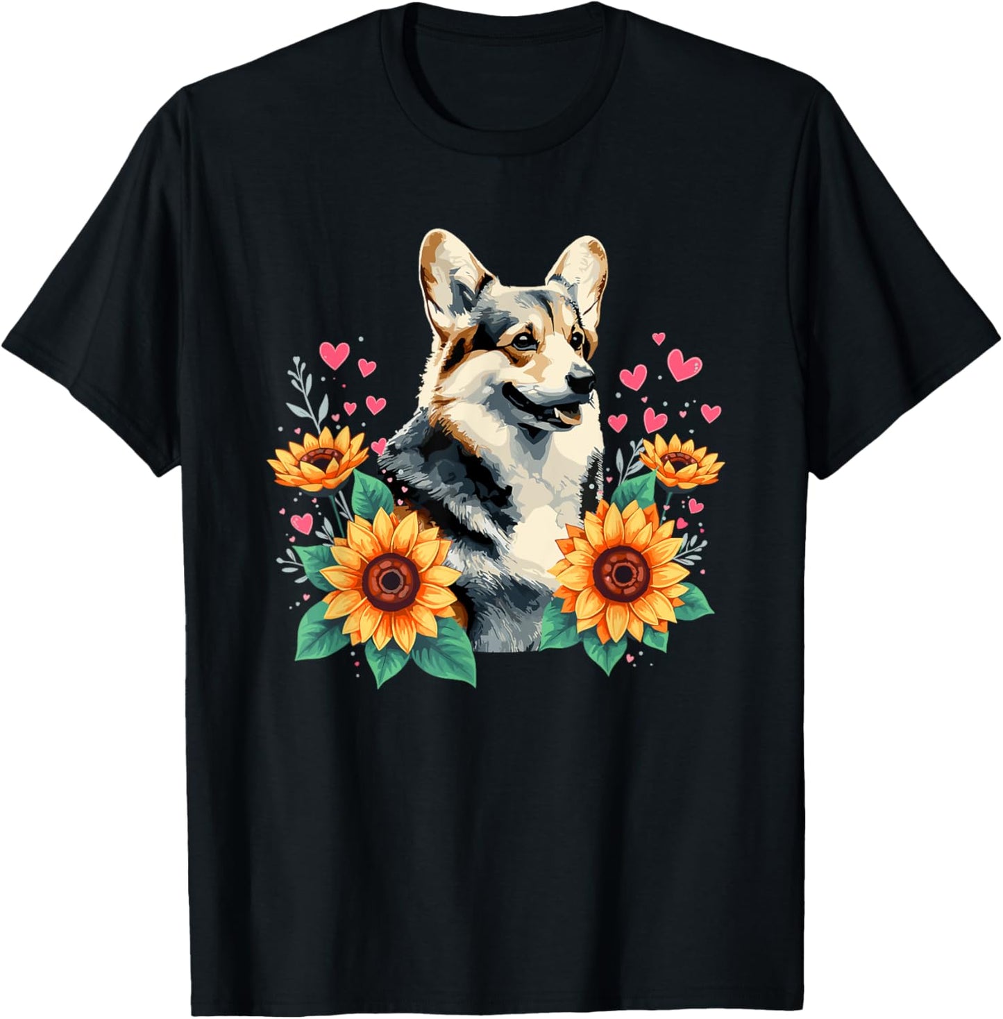 Sunflowers Cardigan Welsh Corgi Corgis T-Shirt