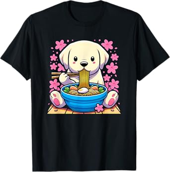 Kawaii Labrador Retriever dog Eating Ramen T-Shirt