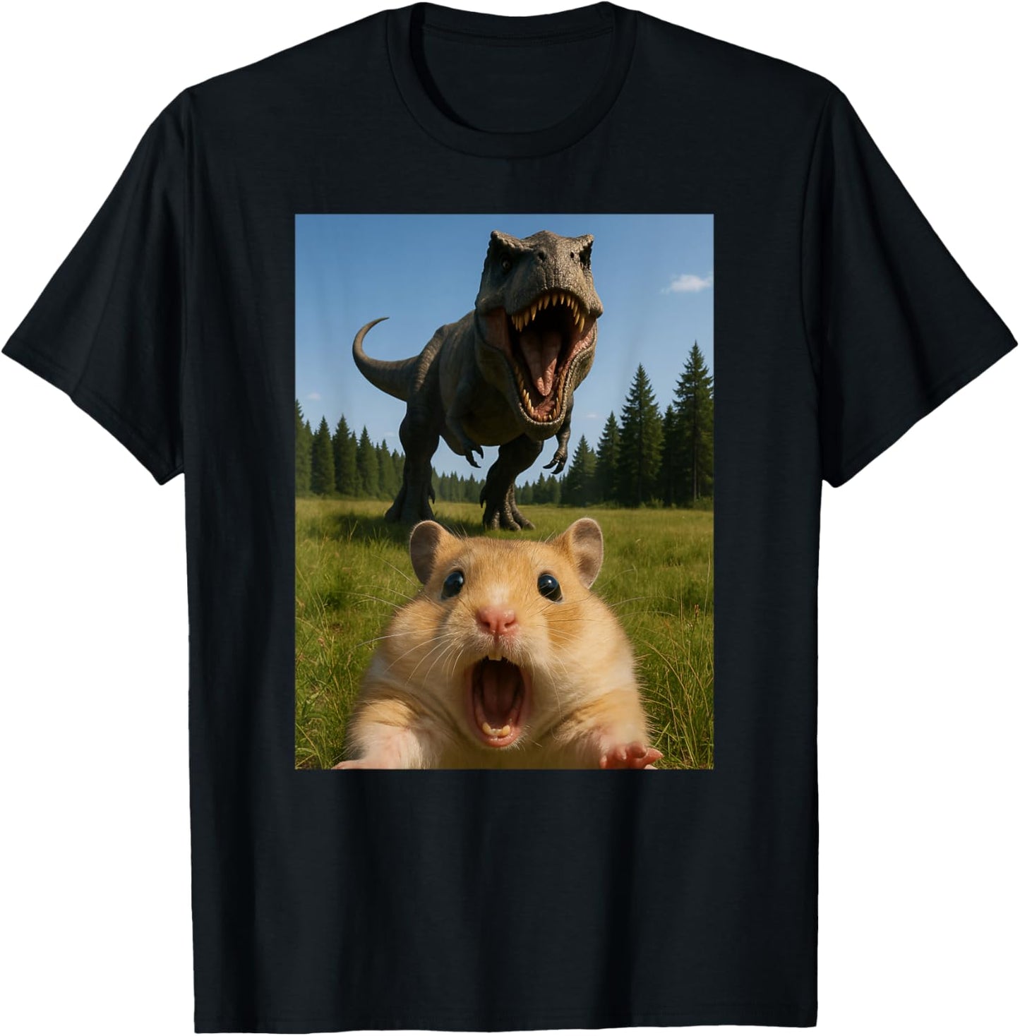 Funny Hamster Animal Lover Dinosaur Trex Selfie Boys Girls T-Shirt