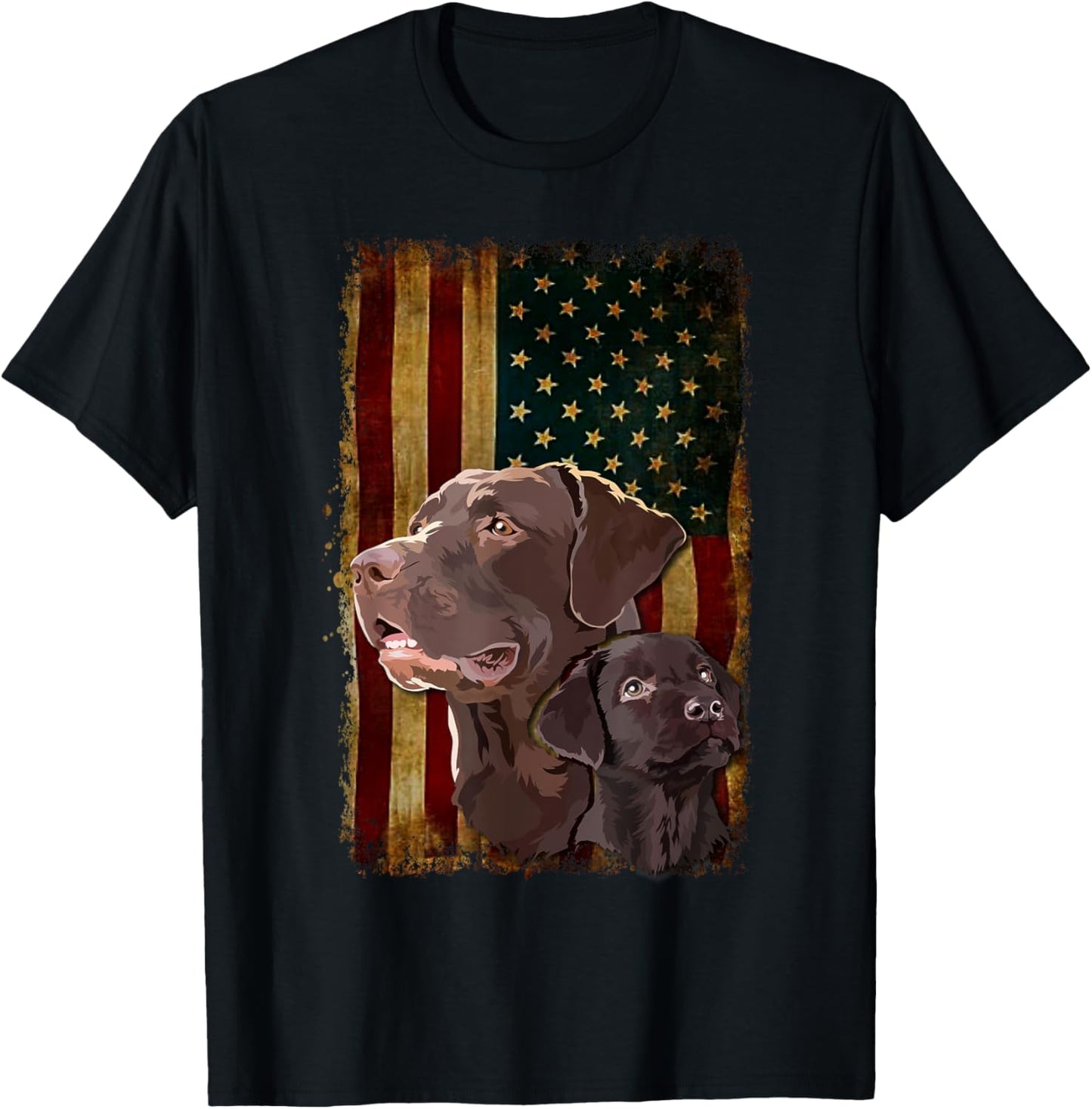 Retro Chocolate Lab With USA Flag Gift Chocolate Lab Dad Mom T-Shirt