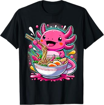 Kawaii Axolotl Eating Ramen Noodles Axolotls T-Shirt