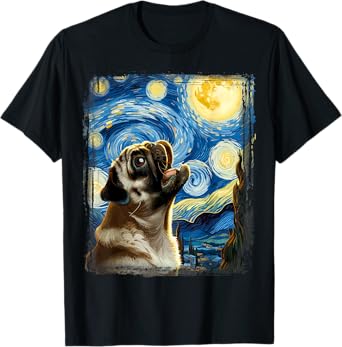 Pug Moonlit Canine Art Van Gogh Starry Night Pug T-Shirt
