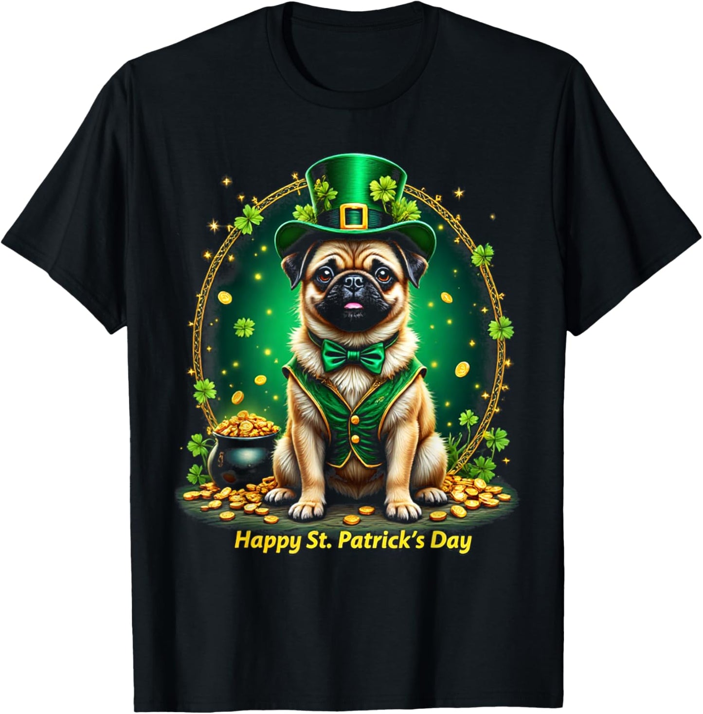 Pug St Patricks Day Irish Pug Dog Leprechaun Hat Shamrock T-Shirt