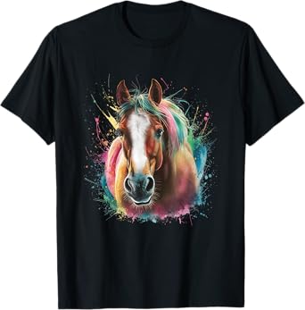 Horse Men Women Colourful Watercolour Horse T-Shirt