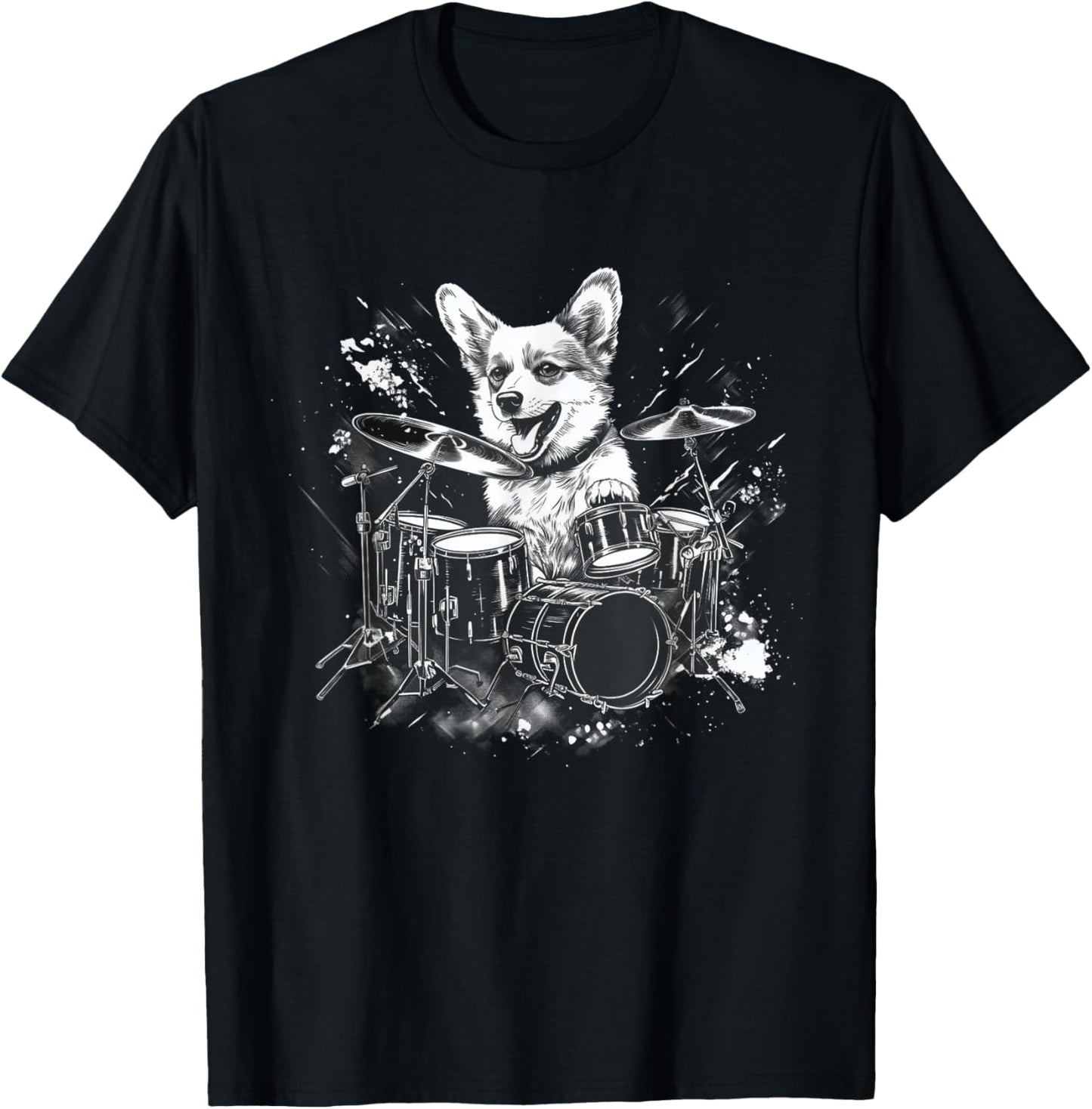 Funny Corgi Dog Playing Drums T-Shirt