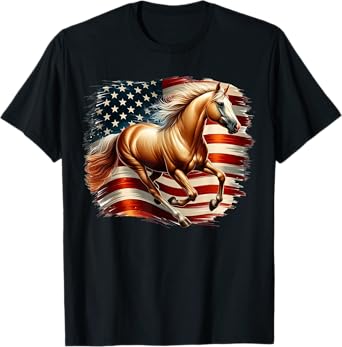 Patriotic Palomino Horse With American Flag Background T-Shirt