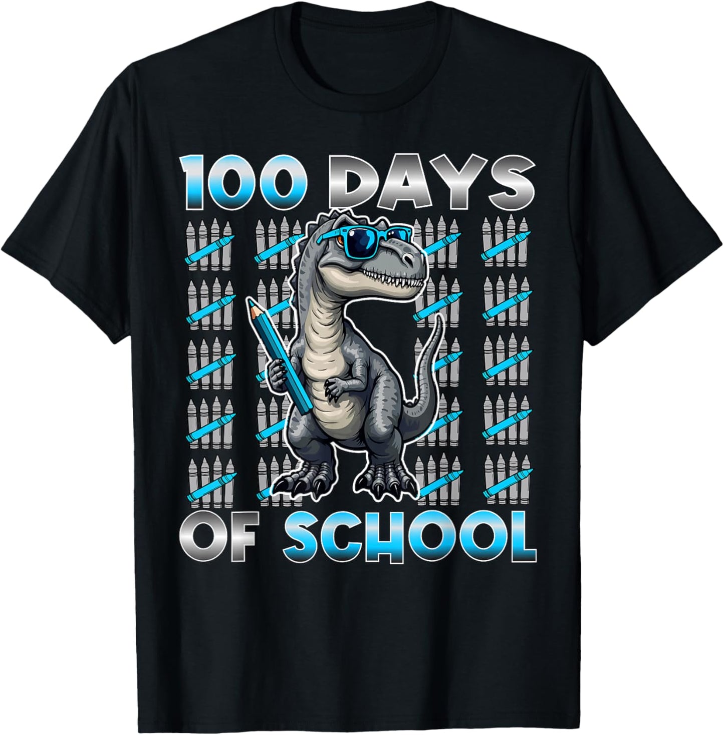 Dinosaur T Rex 100 Days of School Apparel 100 Days Smarter Kids Unisex-Kids Black Small Modern Straight Fit Cotton T-Shirt with Cartoon Dinosaur Pattern Crew Neck Short Sleeve T-Shirt