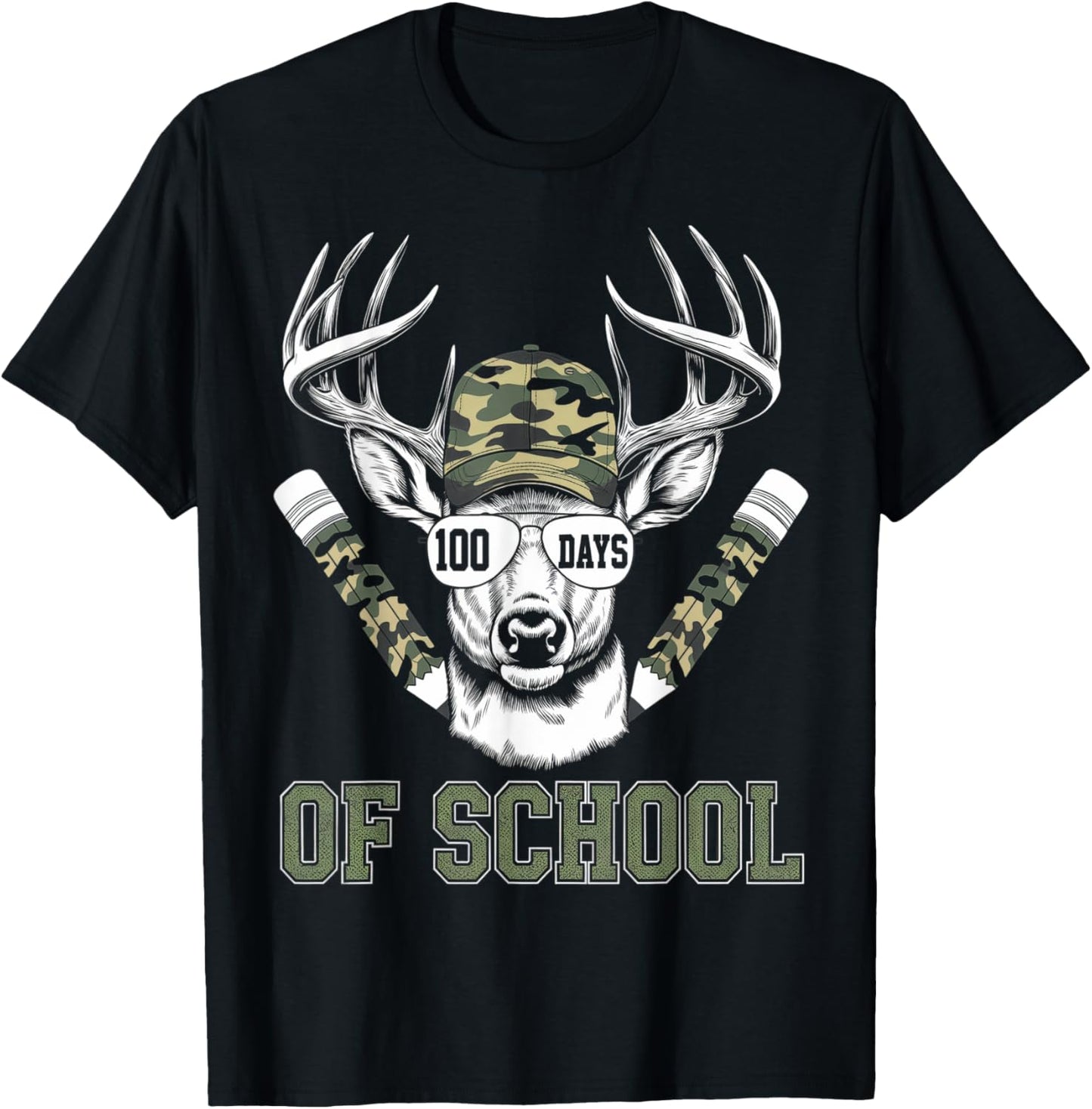 100 Days of School Deer Camouflage for Kids and Teachers T-Shirt