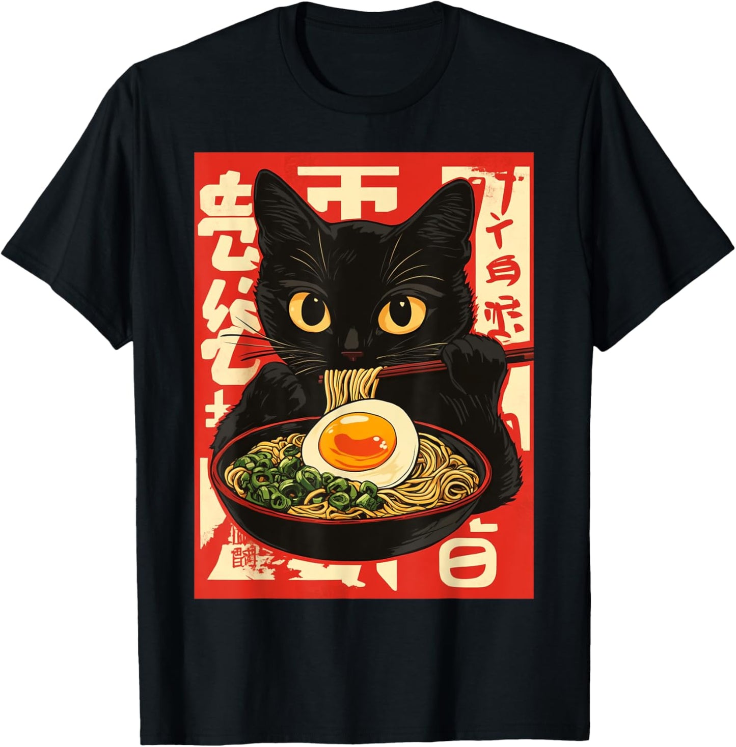 Kawaii Cat Eating Ramen Noodle Anime Retro Japanese T-Shirt