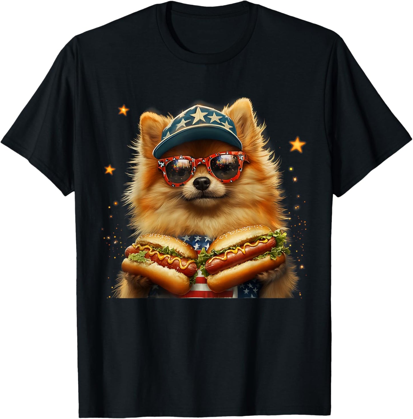 Pomeranian Hotdog Funny Patriotic 4th of July Dog Lover T-Shirt