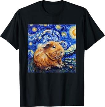 Guinea Pig Van Gogh Style Starry Night Graphic T-Shirt