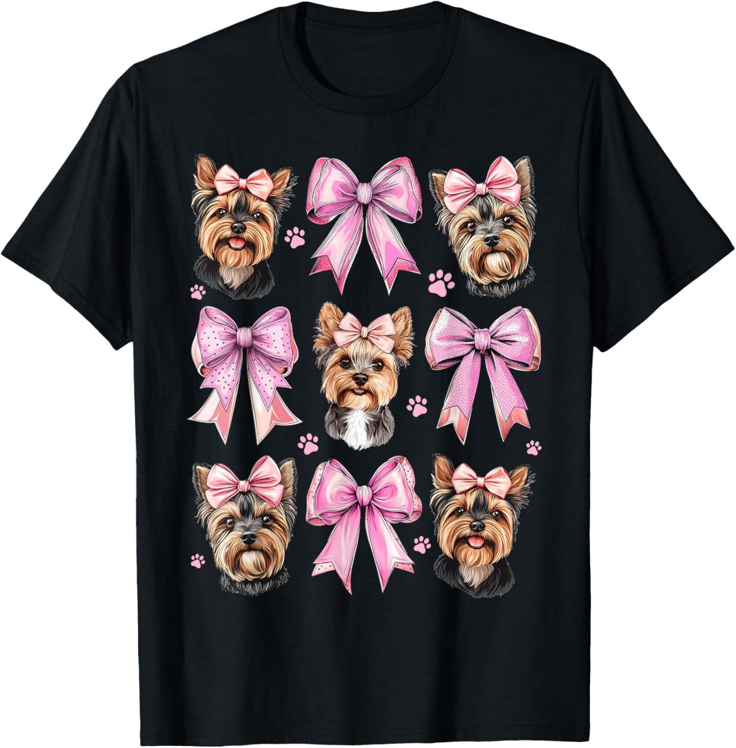 Coquette Bow Yorkshire Terrier Dog Yorkie Mom Girl Pink T-Shirt