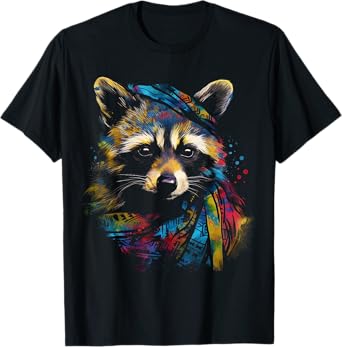 Raccoon Cute Art Colorful Animal Drawing Graphic Raccoon T-Shirt