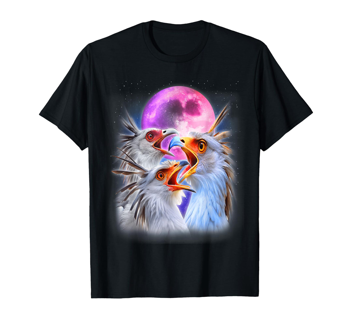 3 Secretary Bird Howling At The Moon Funny Bird Lover Birder T-Shirt
