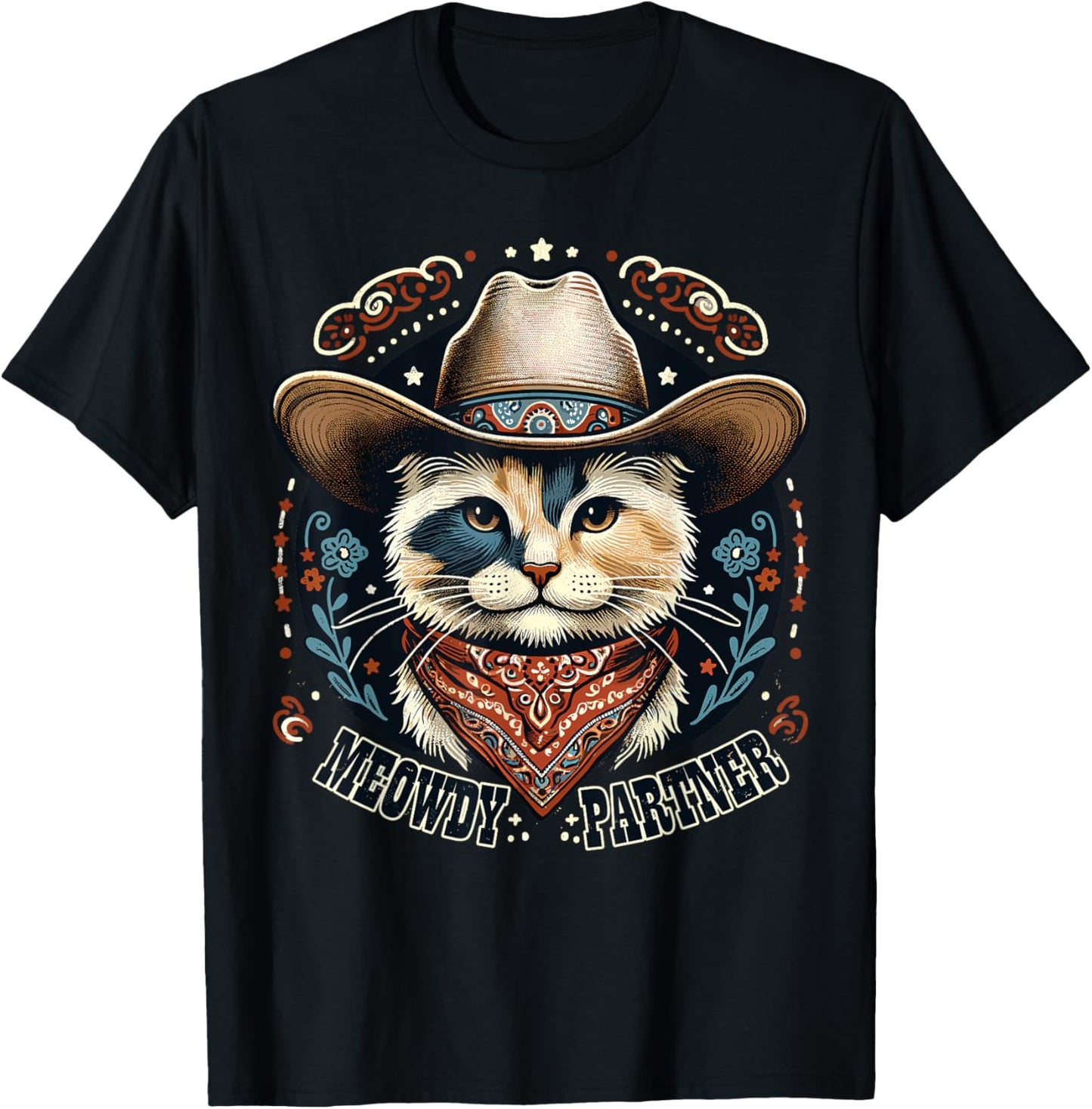 Meowdy Partner Cat Cowboy Hat Howdy Funny Country Western T-Shirt