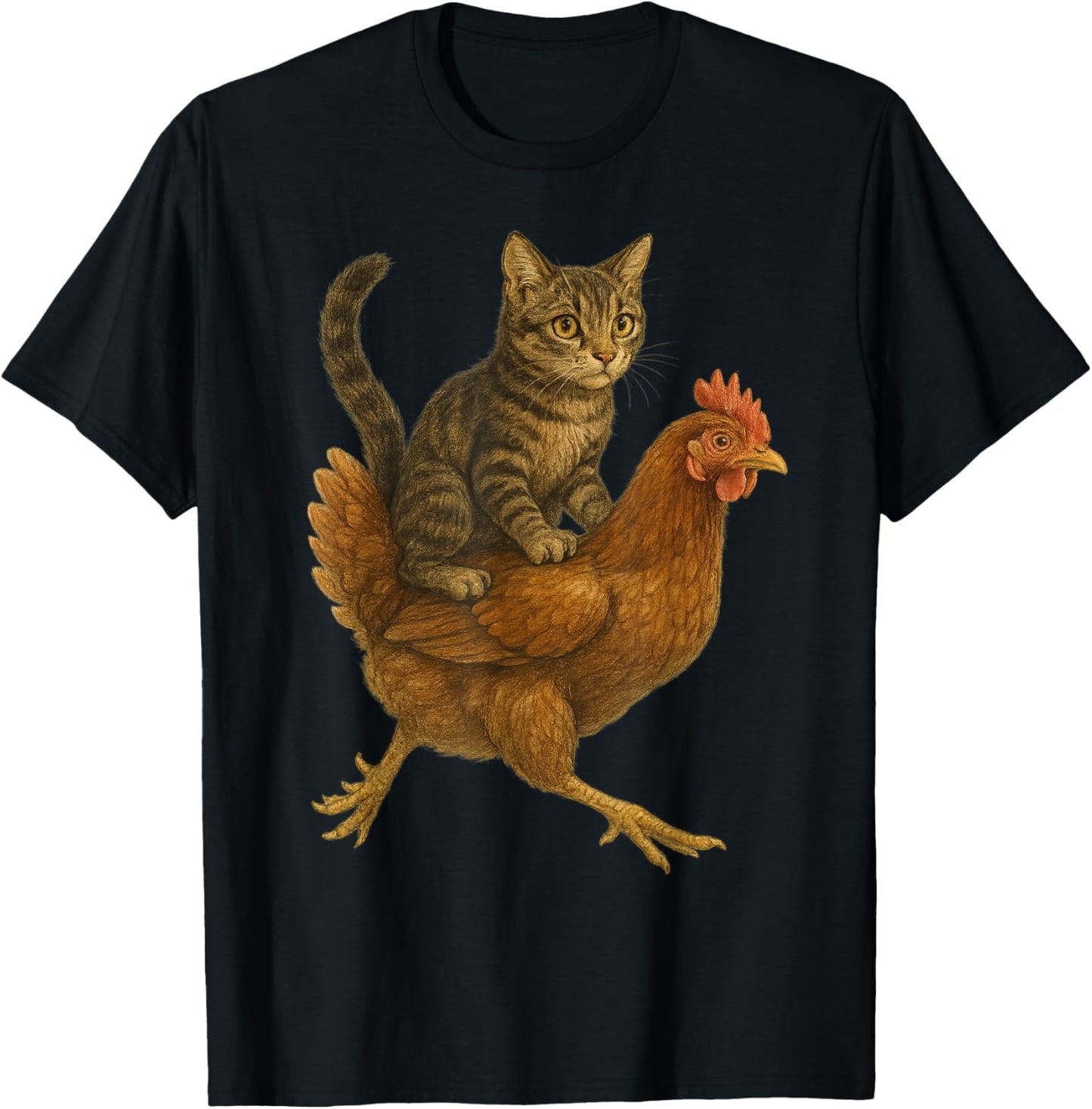 Funny Cat Riding Chicken Tuxedo Cat on a Chicken Lover T-Shirt