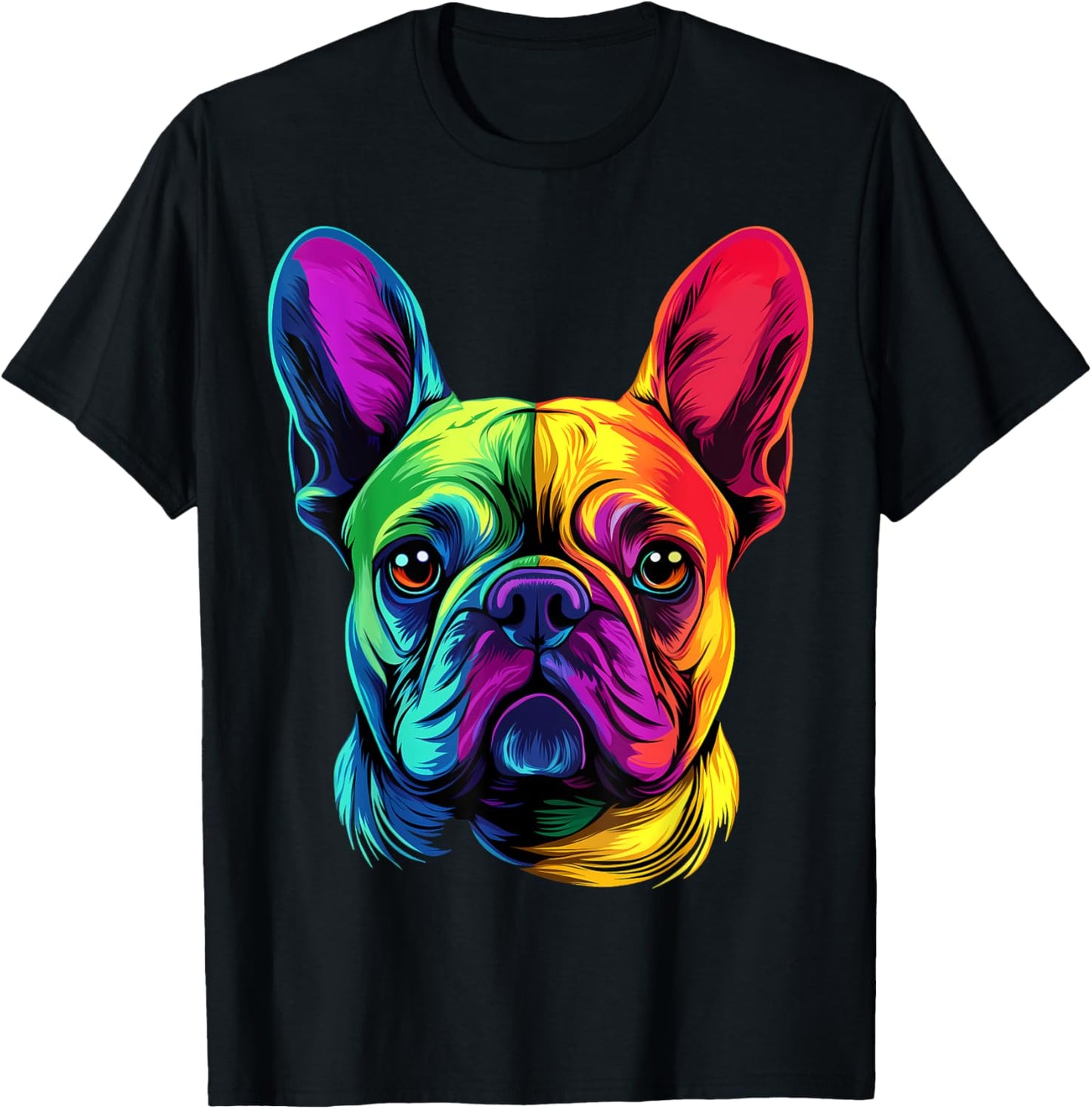 Colorful French Bulldog Frenchie Face Cute Dog Lover Black T-Shirt