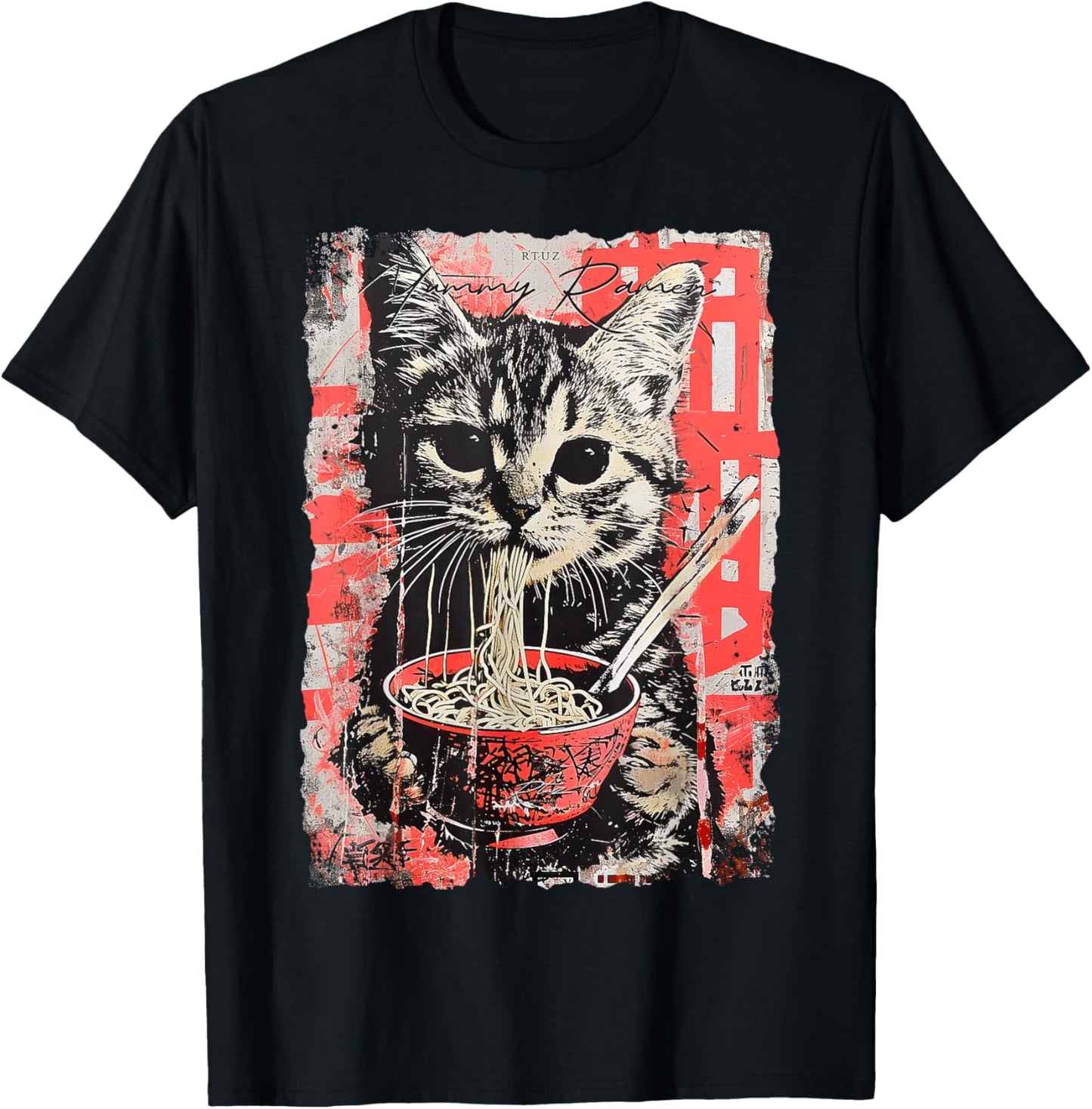 Ramen Noodles Cat Japan Y2K Kawaii Retro Cats Manga Anime T-Shirt