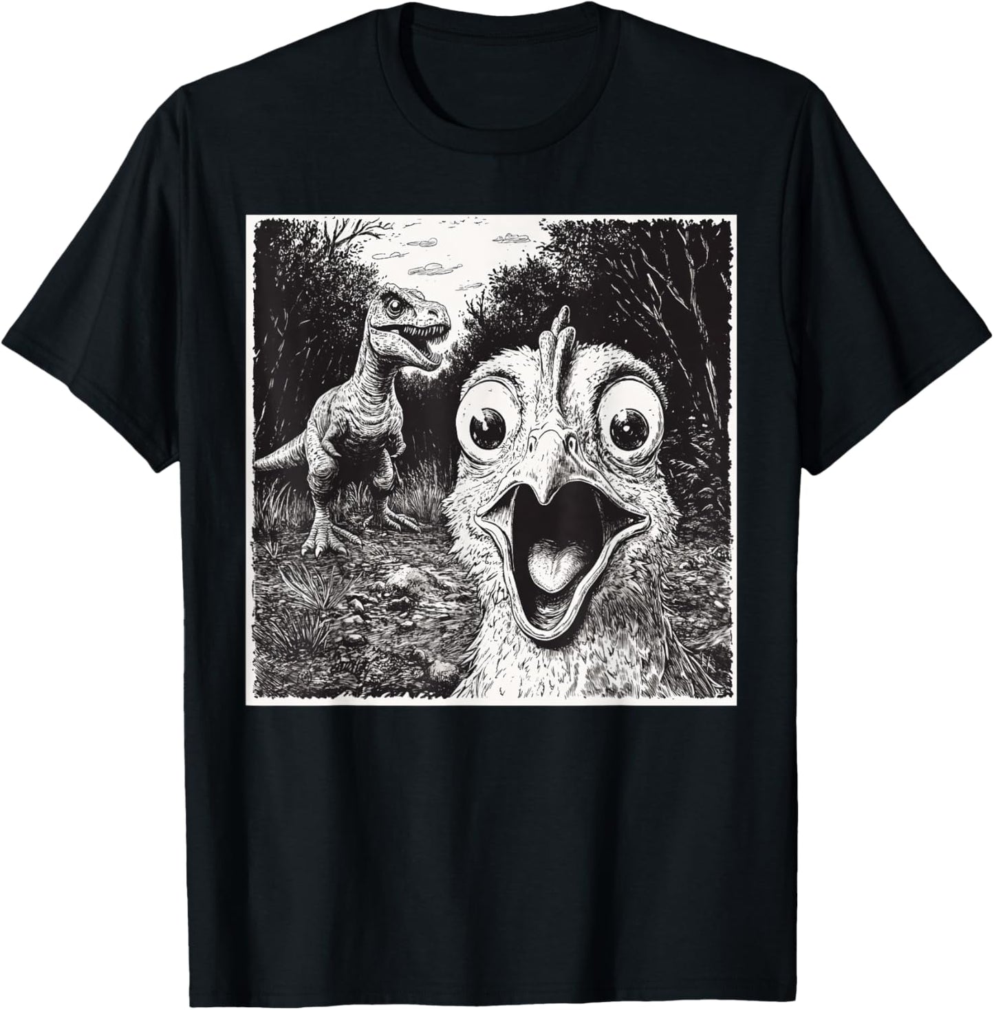 Chicken Selfie With T-Rex Dinosaur Funny T-Shirt
