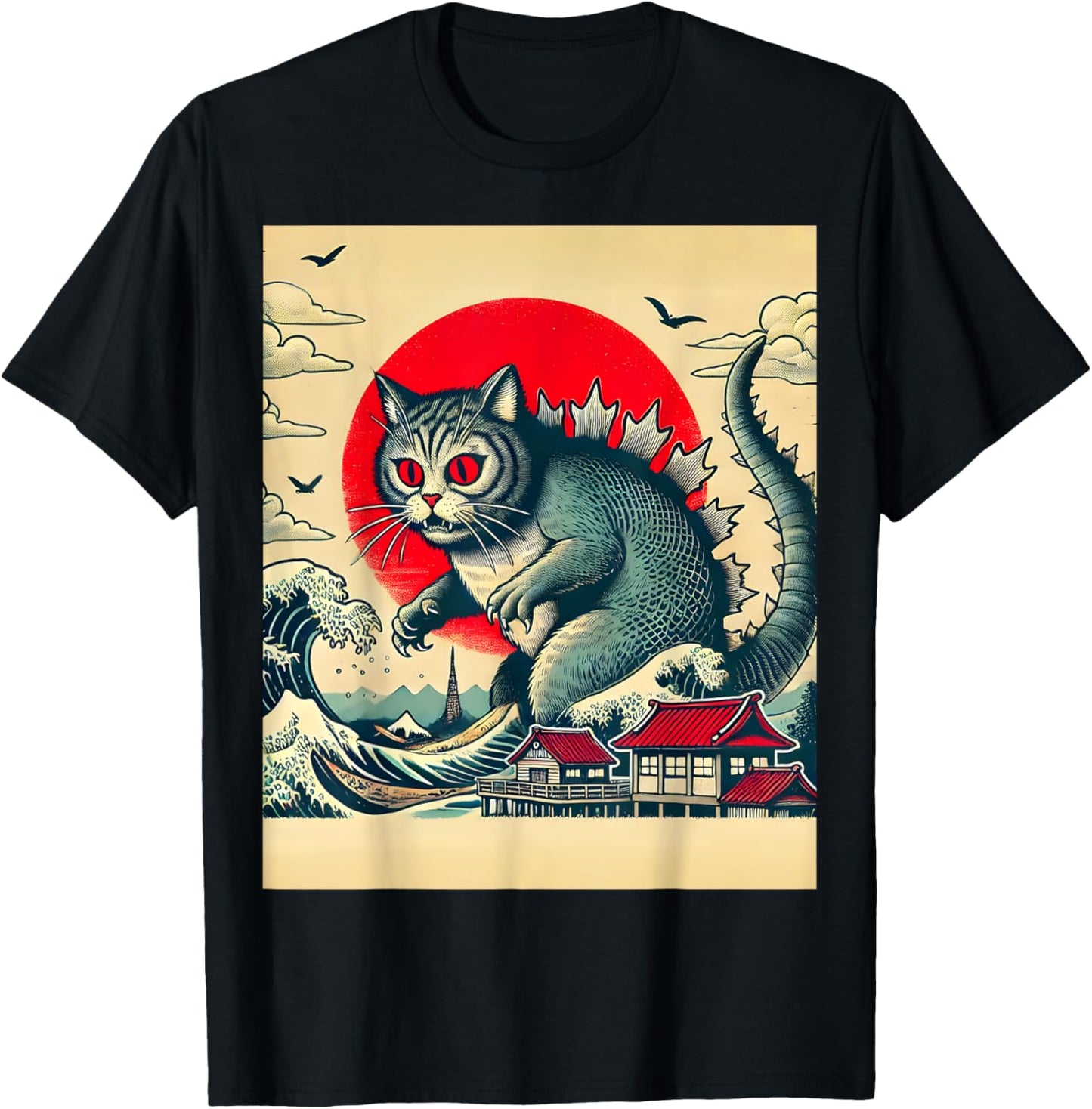 Catzilla Cat Retro Vintage Japanese Kaiju Funny Cat Monster T-Shirt