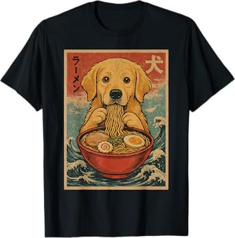 Golden Retriever Eating Ramen Kawaii Anime Dog Lover T-Shirt