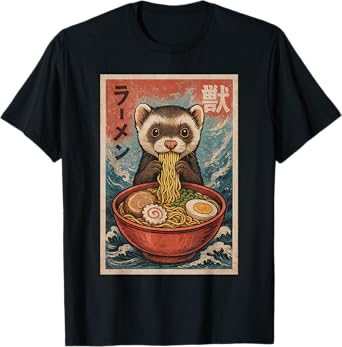 Ferret Eating Ramen Kawaii Anime Pet Lover T-Shirt
