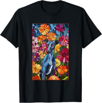 Italian Greyhound Stained Glass Leadlight Artistic Design T-Shirt