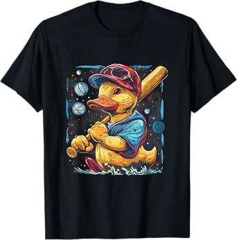 Rubber Duck Baseball Player Space Moon Rubber Duckie T-Shirt