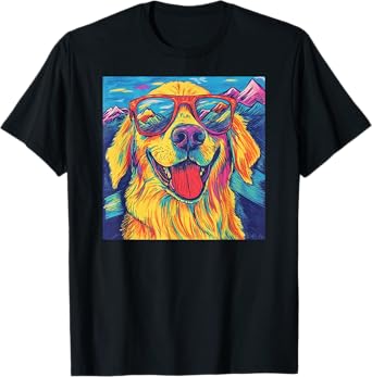 Funky Golden Retriever Retro Mountains Dog Lover Men Women Kids T-Shirt