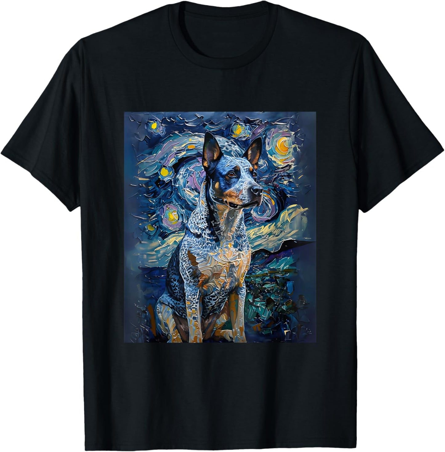 Blue Heeler Starry Night Australian Cattle Dog Art T-Shirt