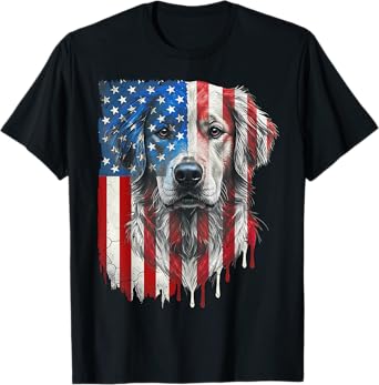 American Flag Golden Retriever USA Retro 4th Of July T-Shirt