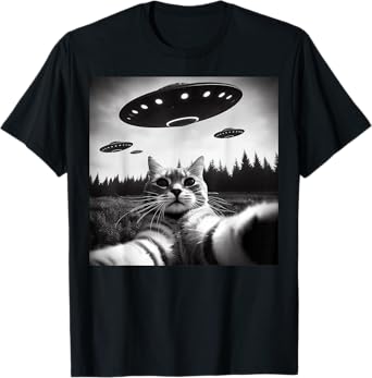 Cat Selfie With Alien UFO Funny Cat Gifts For Men Women Kid T-Shirt
