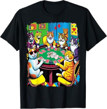 Playing Card Gambling Funny Cats Playing Poker Cards T-Shirt