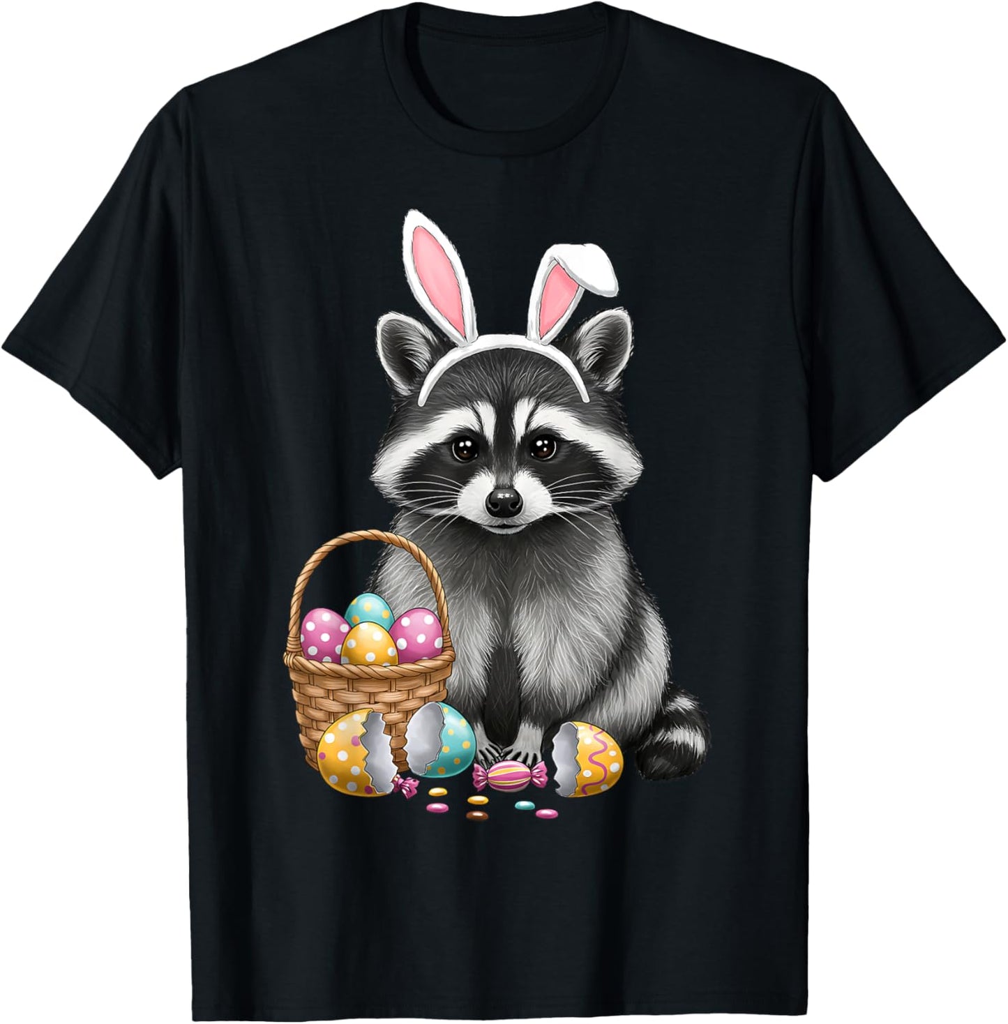 Easter Raccoon with Eggs Cute Raccoon With Bunny Ears T-Shirt