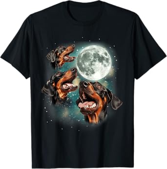 Three Doberman Pinscher Moon | 3 Dobies Howling Pet Canine T-Shirt