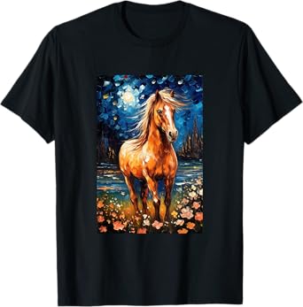 Horse Equestrian Riding - Van Gogh Style - Starry Night T-Shirt