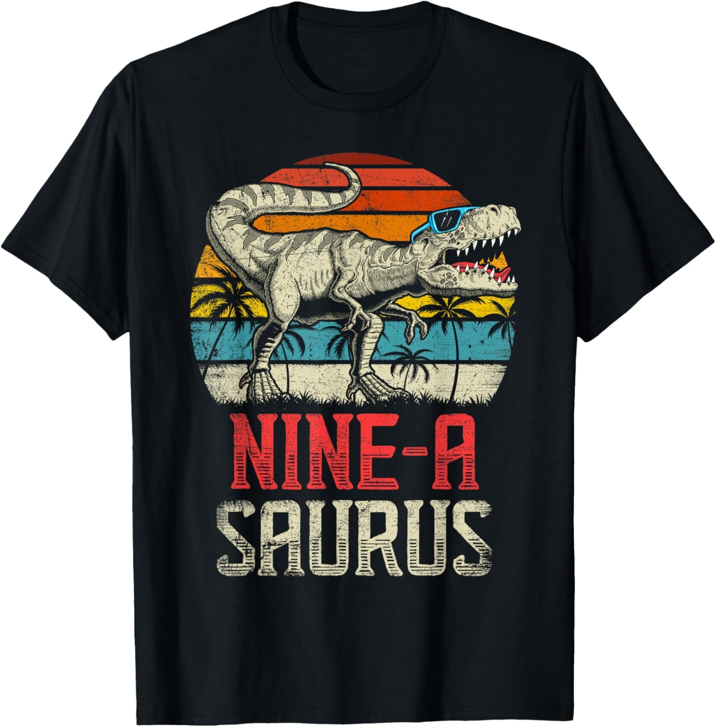 Nine a Saurus 9th Dinosaur Birthday T Rex 9 Years Old Dino T-Shirt