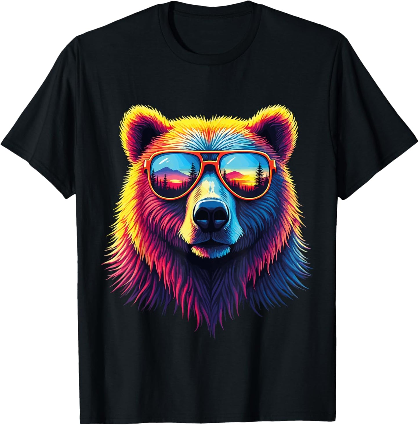 Bear Wearing Sunglasses Funny Colorful Grizzly Bear Graphic T-Shirt