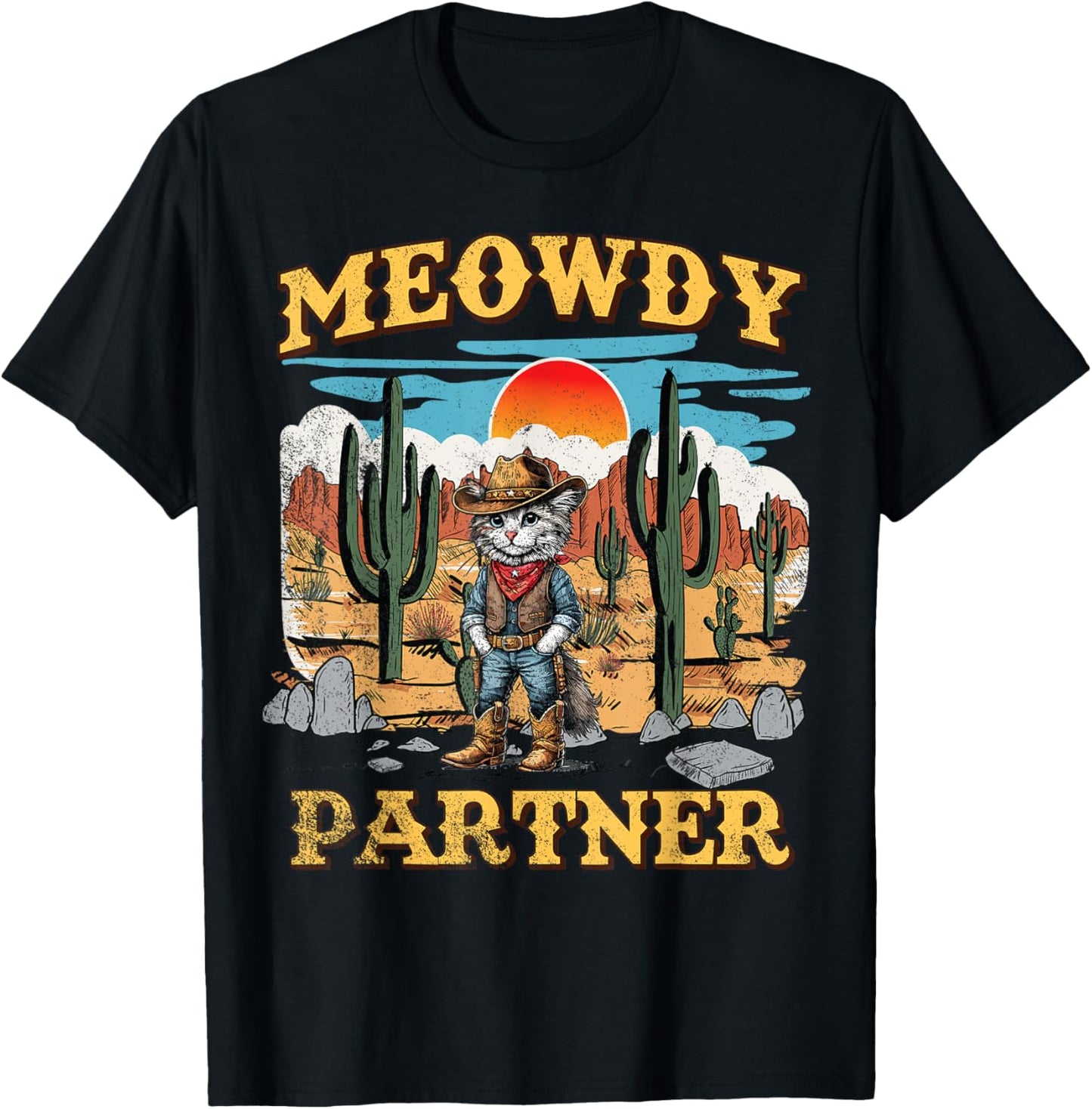 Meowdy Partner Western Cowboy Vintage Cat T-Shirt