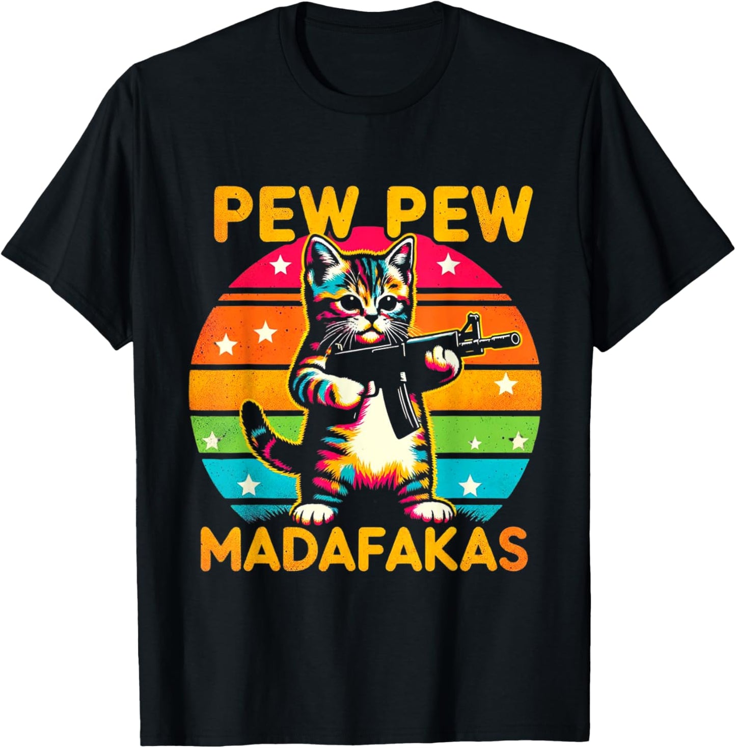 Pew Madafakas Pew Guns Funny Cat Retro Vintage T-Shirt