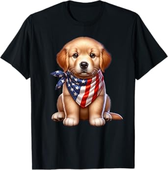 Golden Retriever Puppy 4th Of July Kids T-Shirt