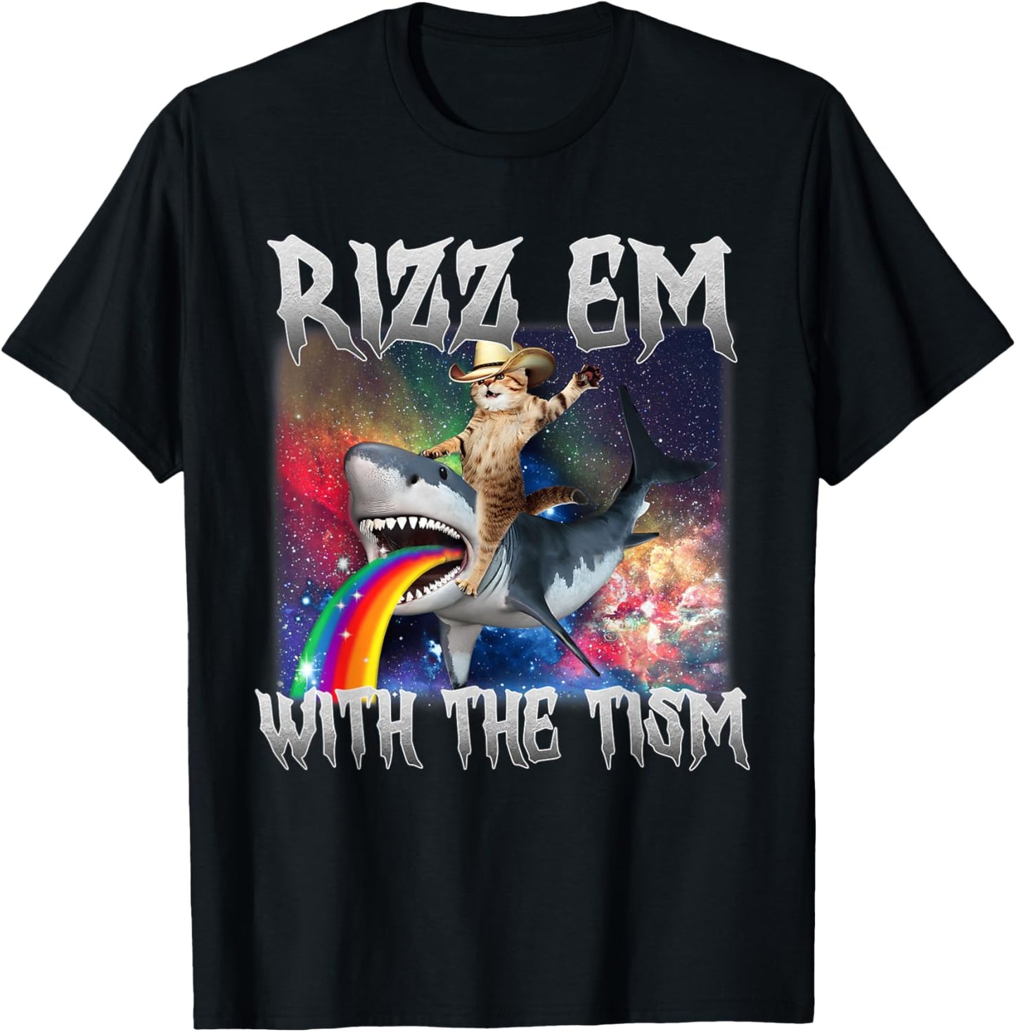 Rizz Em With The Tism Funny Cat Meme Y2k Cat Retro 90s Silly T-Shirt